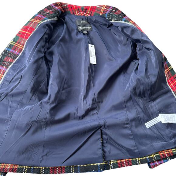 J. Crew Going-Out Lurex Metallic Steward Tartan Blazer Plaid Red Size 00 XS NWT‎ - Picture 4 of 11